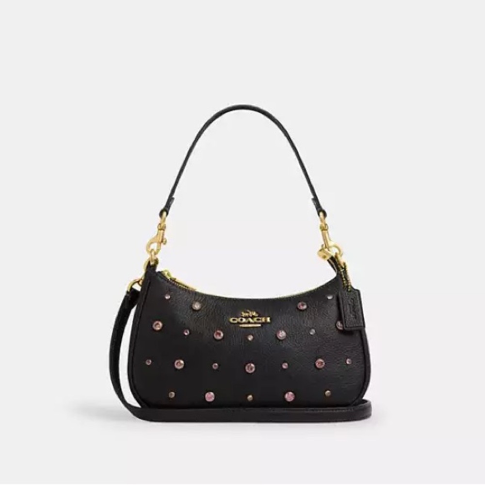 Coach NWT Black Pebbled Leather Teri  With Crystal and matching wristlet - Picture 2 of 11